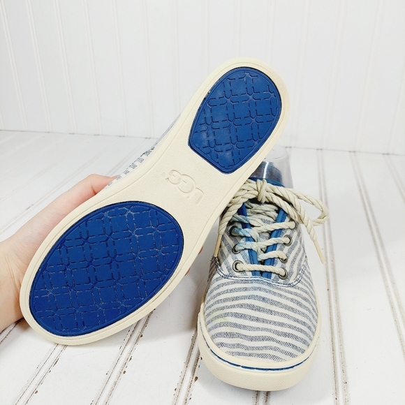 UGG Canvas Blue & White Striped Low Top Lace UP Sneakers F1013 - Picture 10 of 12